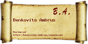 Benkovits Ambrus névjegykártya
